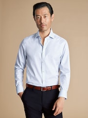 Charles Tyrwhitt Blue Slim Fit Cutaway Collar Non Iron Fine 100% Cotton Check Shirt - Image 1 of 7