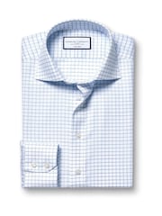 Charles Tyrwhitt Blue Slim Fit Cutaway Collar Non Iron Fine 100% Cotton Check Shirt - Image 5 of 7
