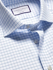 Charles Tyrwhitt Blue Slim Fit Cutaway Collar Non Iron Fine 100% Cotton Check Shirt - Image 6 of 7