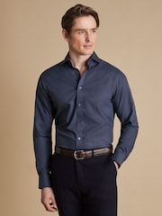 Charles Tyrwhitt Blue Slim Fit Cutaway Collar Non Iron Poplin 100% Cotton Shirt - Image 1 of 6