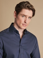 Charles Tyrwhitt Blue Slim Fit Cutaway Collar Non Iron Poplin 100% Cotton Shirt - Image 3 of 6
