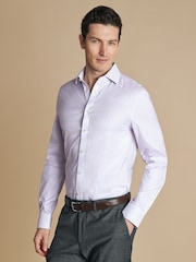 Charles Tyrwhitt Purple Slim Fit Cutaway Collar Non-Iron Fine 100% Cotton Check Shirt - Image 1 of 6