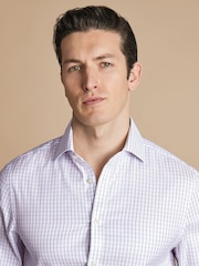 Charles Tyrwhitt Purple Slim Fit Cutaway Collar Non-Iron Fine 100% Cotton Check Shirt - Image 3 of 6