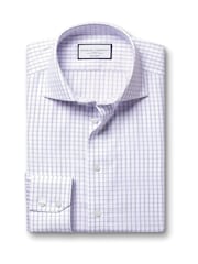 Charles Tyrwhitt Purple Slim Fit Cutaway Collar Non-Iron Fine 100% Cotton Check Shirt - Image 4 of 6