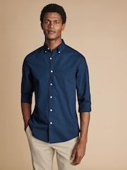 Charles Tyrwhitt Blue Slim Fit Non-Iron Spot Casual Print 100% Cotton Shirt - Image 2 of 7