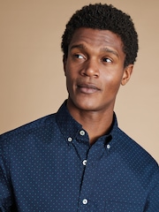 Charles Tyrwhitt Blue Slim Fit Non-Iron Spot Casual Print 100% Cotton Shirt - Image 4 of 7