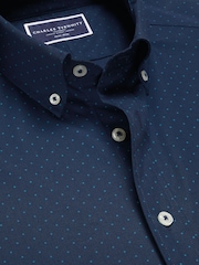 Charles Tyrwhitt Blue Slim Fit Non-Iron Spot Casual Print 100% Cotton Shirt - Image 6 of 7