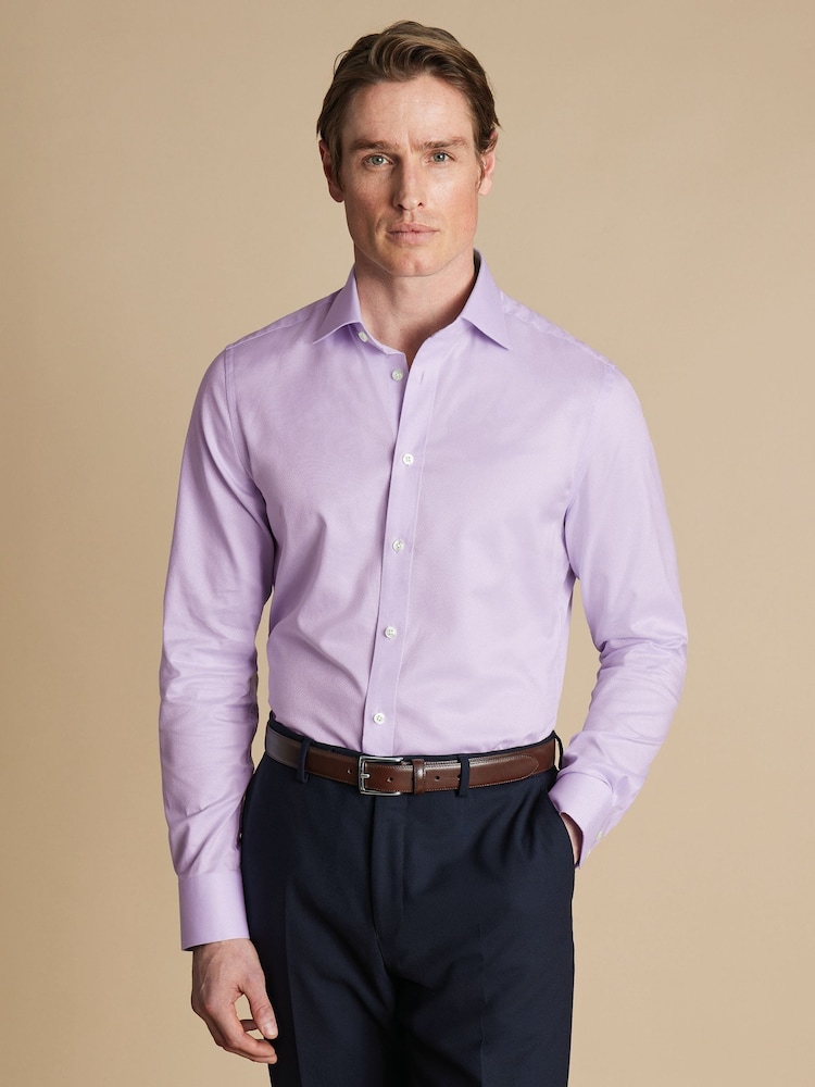 Charles Tyrwhitt Purple Slim fit Egyptian cotton Ascot weave Shirt - Image 1 of 6