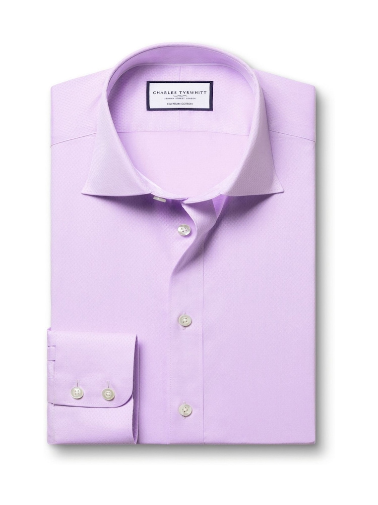 Charles Tyrwhitt Purple Slim fit Egyptian cotton Ascot weave Shirt - Image 4 of 6