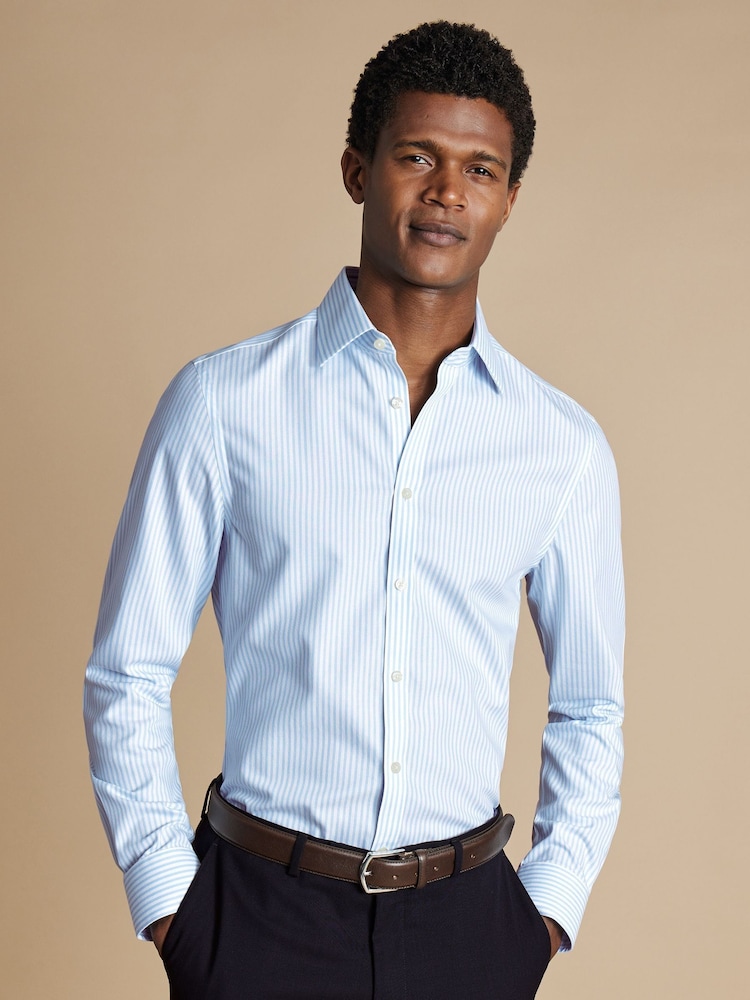 Charles Tyrwhitt Blue Slim Fit Non Iron Royal Oxford 100% Cotton Stripe Shirt - Image 1 of 6