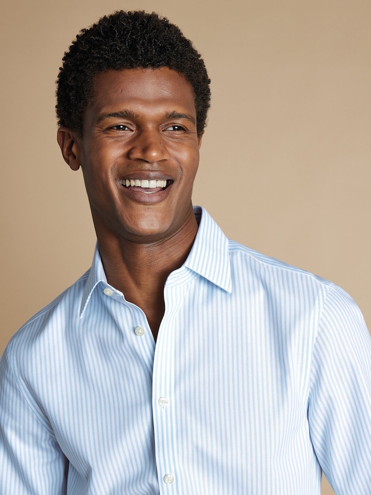 Charles Tyrwhitt Blue Slim Fit Non Iron Royal Oxford 100% Cotton Stripe Shirt - Image 2 of 6