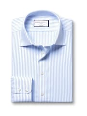 Charles Tyrwhitt Blue Slim Fit Non Iron Royal Oxford 100% Cotton Stripe Shirt - Image 4 of 6