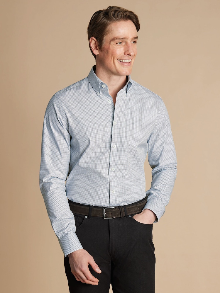 Charles Tyrwhitt Black Slim Fit Non Iron Button Down 100% Cotton Check Shirt - Image 1 of 6