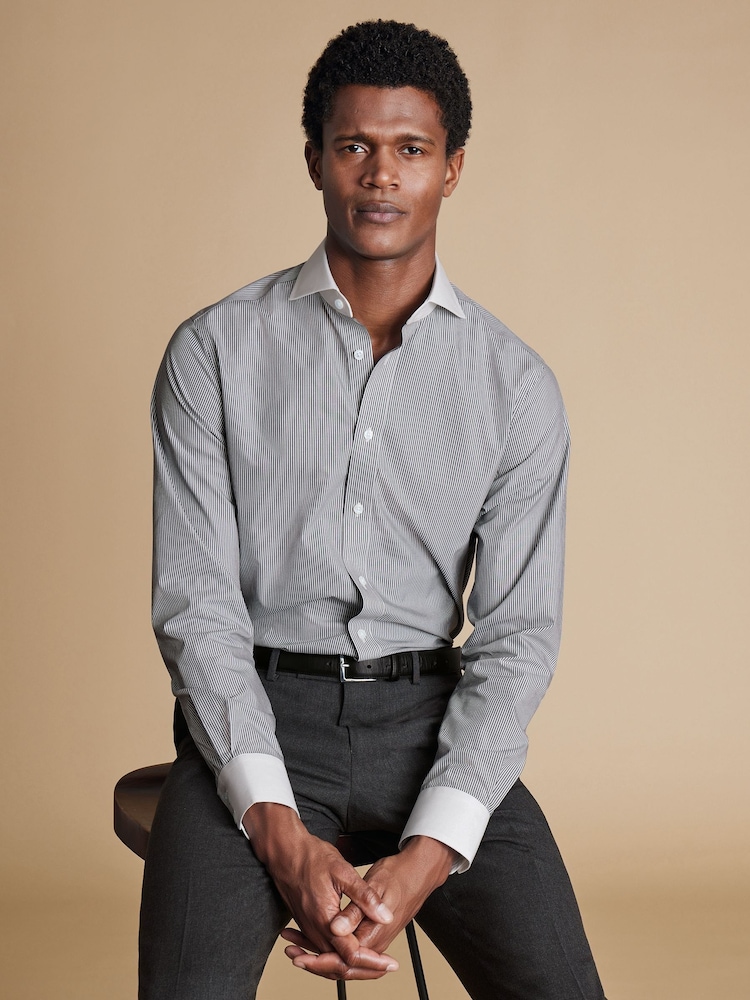 Charles Tyrwhitt Black Slim Fit Non Iron Winchester Bengal 100% Cotton Stripe Shirt - Image 2 of 7