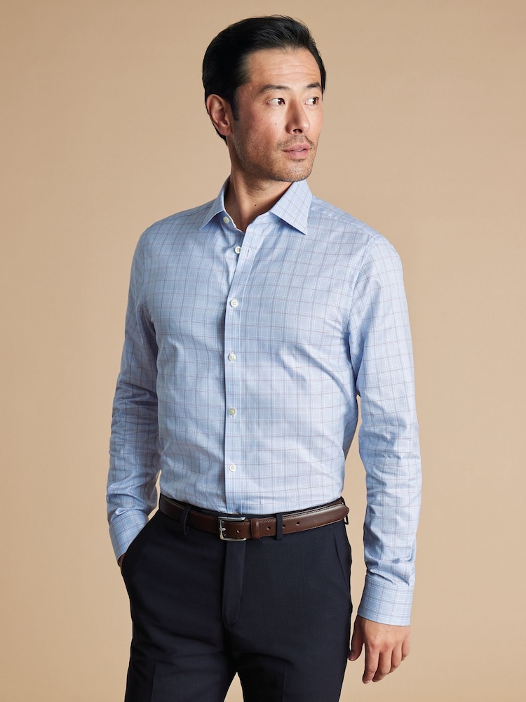 Charles Tyrwhitt Blue Slim Fit Egyptian Cotton Pow Check Shirt - Image 1 of 6
