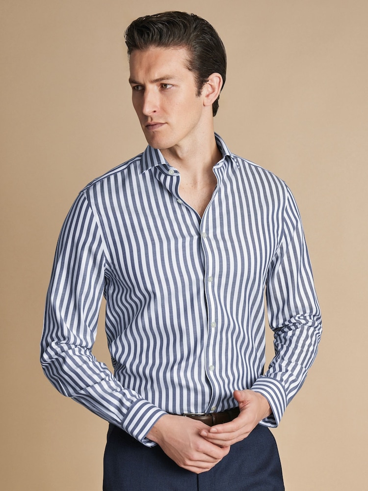 Charles Tyrwhitt Slim Fit Cutaway Collar Non-Iron Wide Stripe 100% Cotton Shirt - Изображение 1 из 6