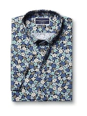 Charles Tyrwhitt Blue Slim Fit Non Iron Short Sleeve Floral Print 100% Cotton Shirt - Image 3 of 5