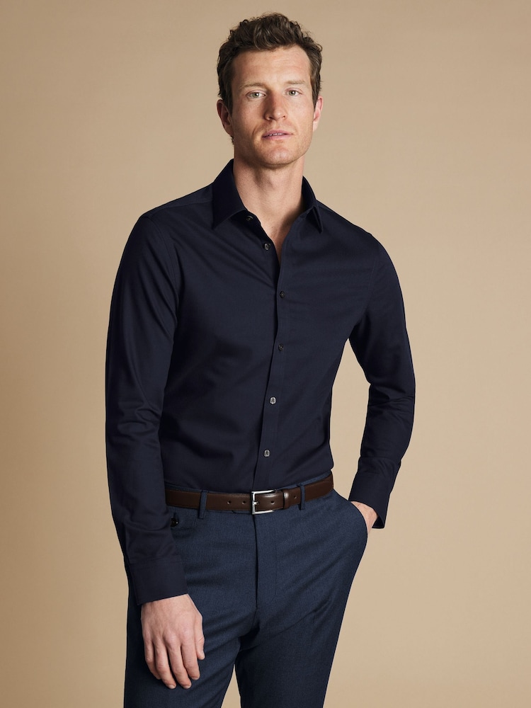 Charles Tyrwhitt Blue Slim Fit Non Iron Royal Oxford 100% Cotton Shirt - Image 1 of 6