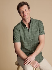 Charles Tyrwhitt Green Slim Fit Non-Iron Spot Print 100% Cotton Shirt - Image 1 of 7