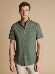 Charles Tyrwhitt Green Slim Fit Non-Iron Spot Print 100% Cotton Shirt - Image 2 of 7