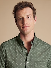 Charles Tyrwhitt Green Slim Fit Non-Iron Spot Print 100% Cotton Shirt - Image 4 of 7