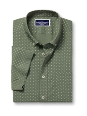 Charles Tyrwhitt Green Slim Fit Non-Iron Spot Print 100% Cotton Shirt - Image 5 of 7