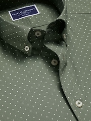 Charles Tyrwhitt Green Slim Fit Non-Iron Spot Print 100% Cotton Shirt - Image 6 of 7