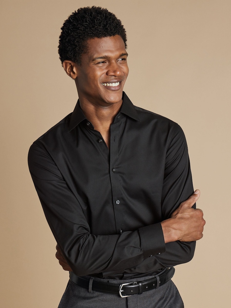 Charles Tyrwhitt Black Slim Fit Egyptian Cotton Ascot Weave Shirt - Image 1 of 6 Charles Tyrwhitt Black Slim Fit Egyptian Cotton Ascot Weave Shirt - Image 1 of 6