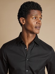 Charles Tyrwhitt Black Slim Fit Egyptian Cotton Ascot Weave Shirt - Image 2 of 6