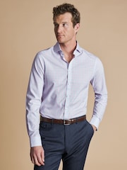 Charles Tyrwhitt Pink Slim Fit Non Iron Cutaway Collar Grid 100% Cotton Check Shirt - Image 1 of 5