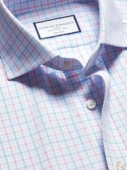 Charles Tyrwhitt Pink Slim Fit Non Iron Cutaway Collar Grid 100% Cotton Check Shirt - Image 4 of 5