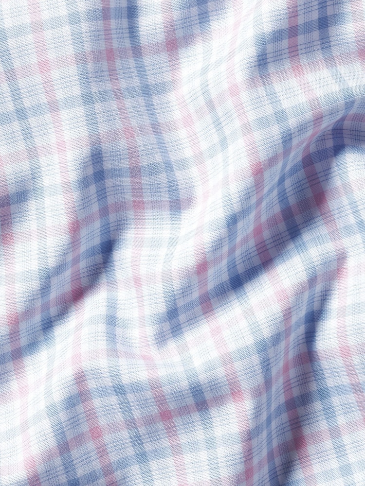 Charles Tyrwhitt Pink Slim Fit Non Iron Cutaway Collar Grid 100% Cotton Check Shirt - Image 5 of 5