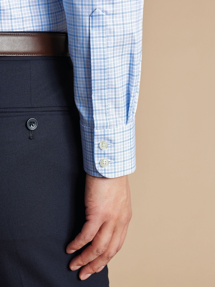 Charles Tyrwhitt Blue Slim Fit Egyptian Cotton Two Colour Check Shirt - Image 2 of 6 Charles Tyrwhitt Blue Slim Fit Egyptian Cotton Two Colour Check Shirt - Image 2 of 6