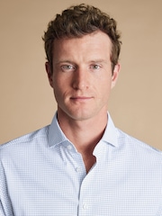 Charles Tyrwhitt Blue Slim Fit Non Iron Stretch Twill Fine Check Shirt - Image 3 of 6