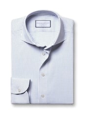 Charles Tyrwhitt Blue Slim Fit Non Iron Stretch Twill Fine Check Shirt - Image 4 of 6
