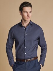 Charles Tyrwhitt Blue Slim Fit Non Iron Stretch Twill Fine Check Shirt - Image 1 of 6