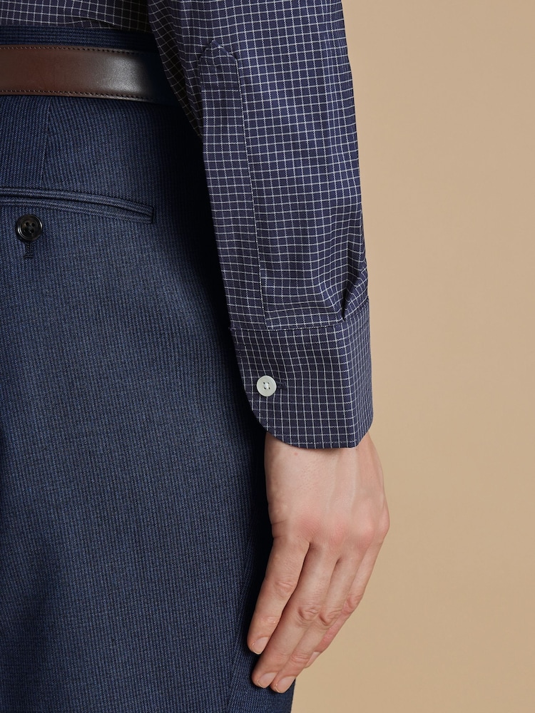 Charles Tyrwhitt Blue Slim Fit Non Iron Stretch Twill Fine Check Shirt - Image 2 of 6
