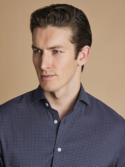 Charles Tyrwhitt Blue Slim Fit Non Iron Stretch Twill Fine Check Shirt - Image 3 of 6