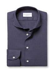 Charles Tyrwhitt Blue Slim Fit Non Iron Stretch Twill Fine Check Shirt - Image 4 of 6