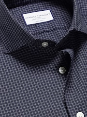 Charles Tyrwhitt Blue Slim Fit Non Iron Stretch Twill Fine Check Shirt - Image 5 of 6