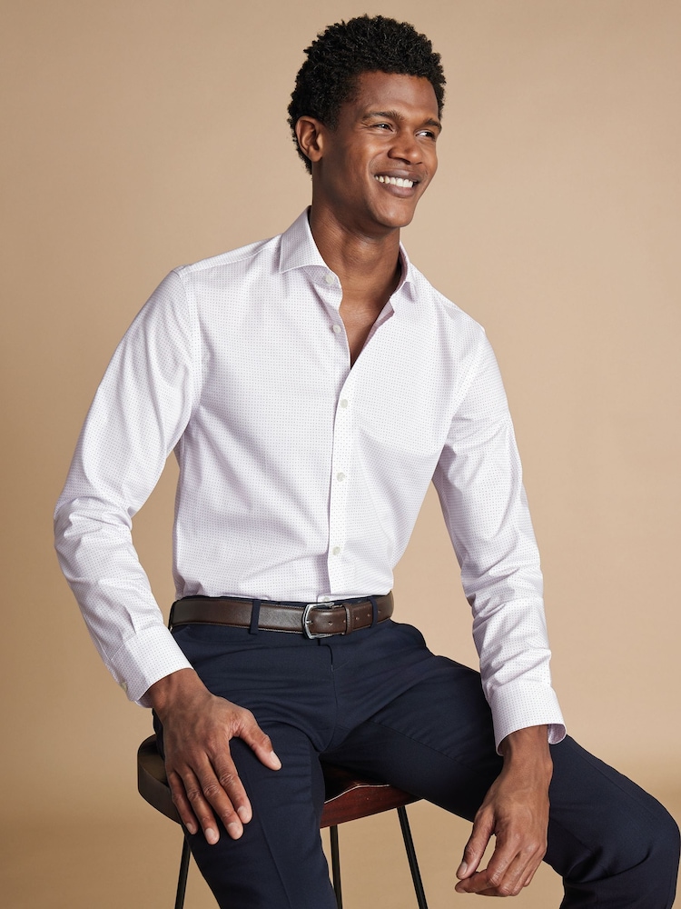 Charles Tyrwhitt White Slim Fit Non Iron Petal Print 100% Cotton Shirt - Image 1 of 7
