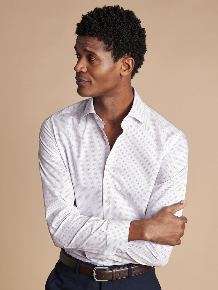 Charles Tyrwhitt White Slim Fit Non Iron Petal Print 100% Cotton Shirt - Image 2 of 7