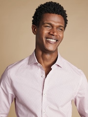 Charles Tyrwhitt Red Slim Fit Non-iron Medallion Print 100% Cotton Shirt - Image 3 of 6