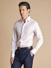 Charles Tyrwhitt Pink Slim Fit Non-iron Triple 100% Cotton Check Shirt - Image 1 of 6