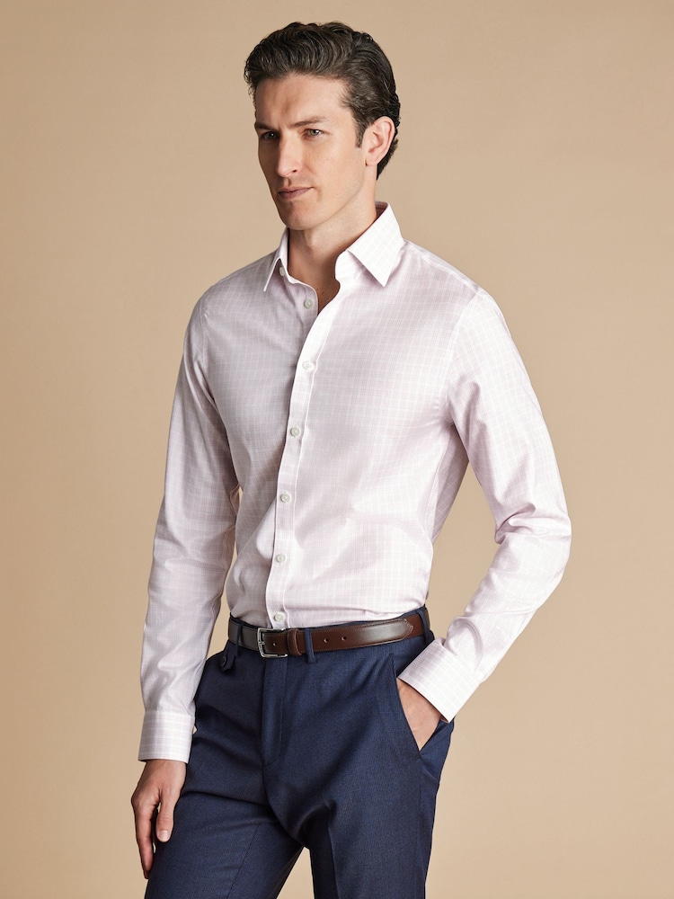 Charles Tyrwhitt Pink Slim Fit Non-iron Triple 100% Cotton Check Shirt - Image 1 of 6