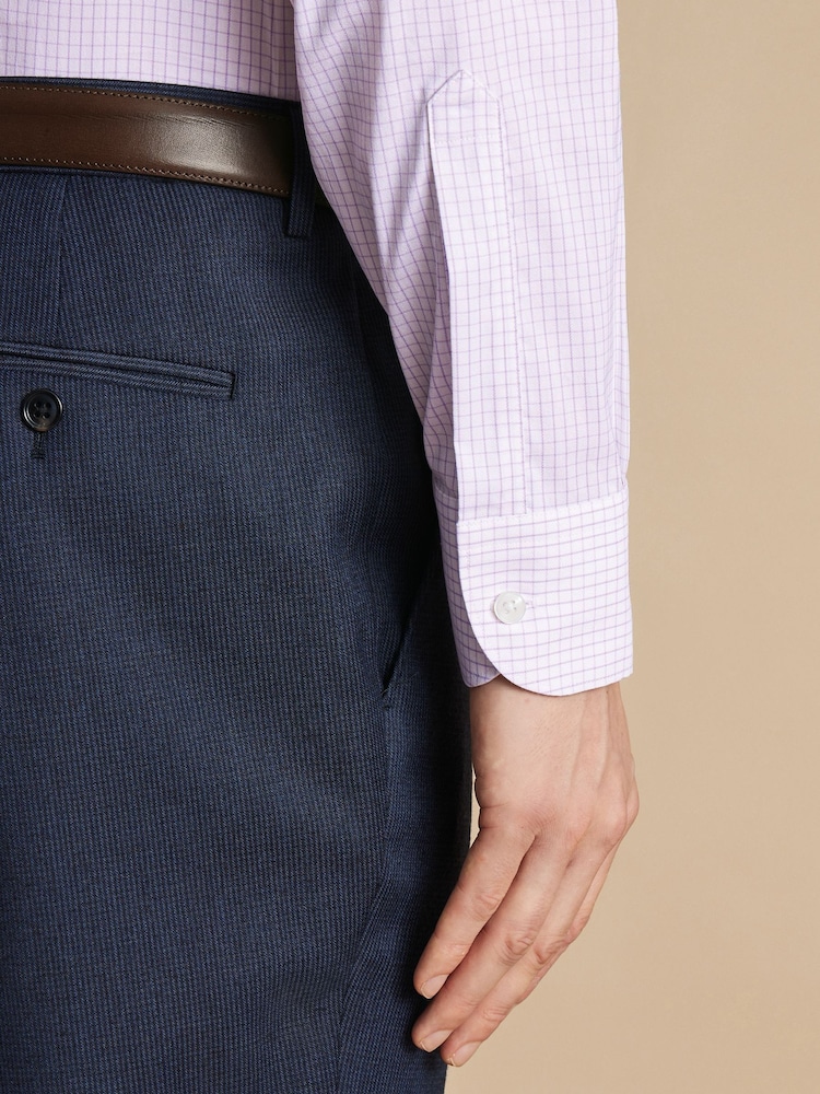 Charles Tyrwhitt Purple Slim Fit Non Iron Stretch Twill Fine Check Shirt - Image 2 of 6