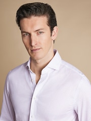 Charles Tyrwhitt Purple Slim Fit Non Iron Stretch Twill Fine Check Shirt - Image 3 of 6