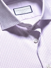 Charles Tyrwhitt Purple Slim Fit Non Iron Stretch Twill Fine Check Shirt - Image 5 of 6