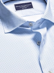 Charles Tyrwhitt Blue Slim Fit Non Iron Diamond Print 100% Cotton Shirt - Image 6 of 7