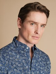 Charles Tyrwhitt Blue Slim Fit Non Iron Paisley Print 100% Cotton Shirt - Image 2 of 5